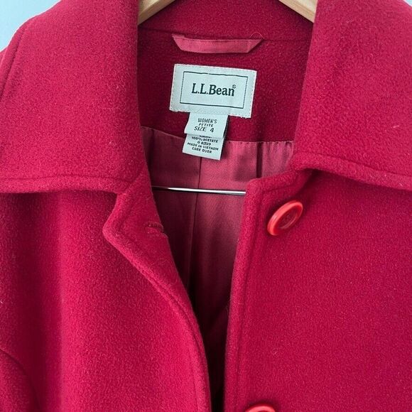 L.L. Bean Red Wool Coat Womens Size 4 Button Front Winter Classic Jacket - Picture 4 of 12